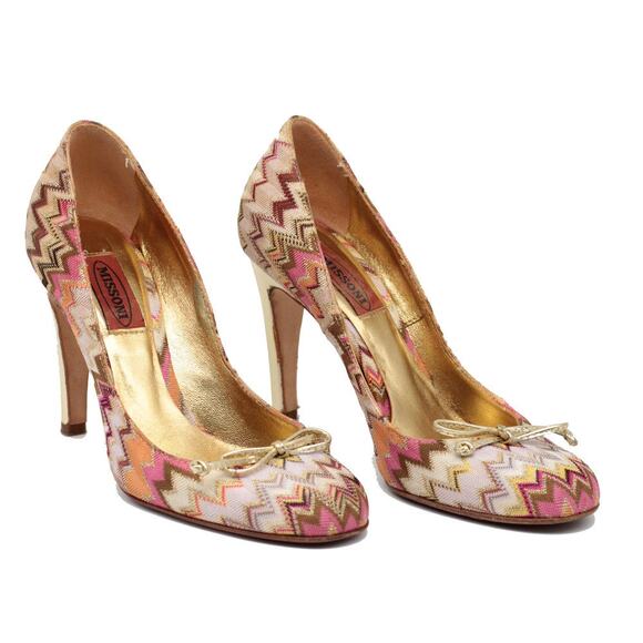 Missoni Décolleté Chevron Gold Accent Pumps Size 40